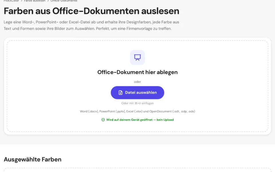 Die leere Office-Farbpipette mit Ablagefläche