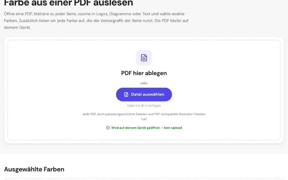 Die leere PDF-Farbpipette mit Ablagefläche