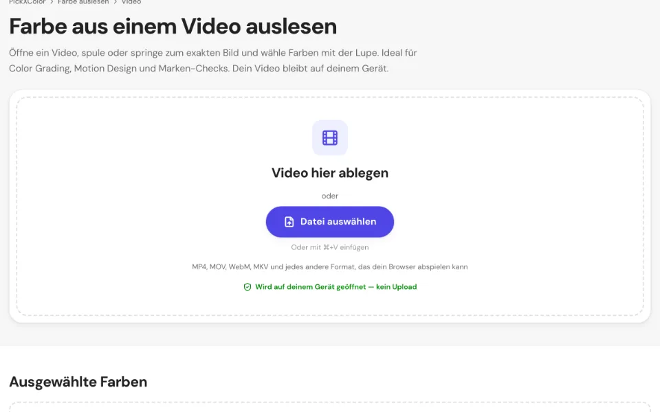 Die leere Video-Farbpipette mit Ablagefläche