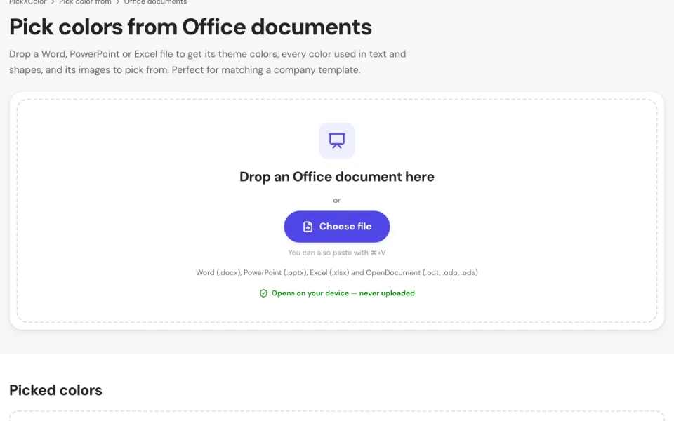 The empty Office color picker with a drop area