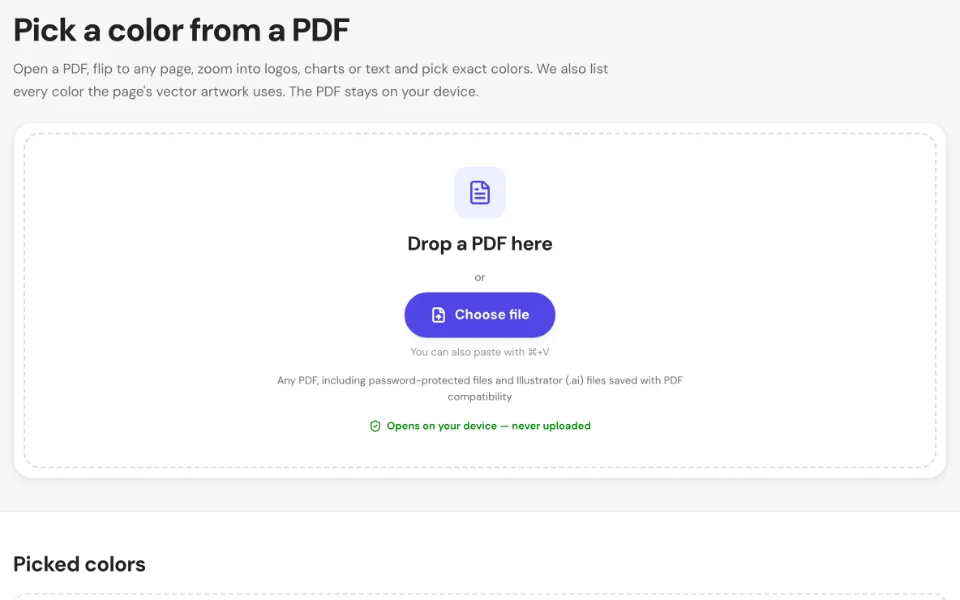 The empty PDF color picker with a drop area