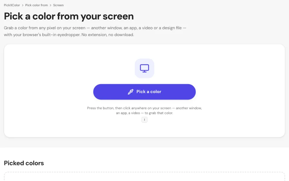 The screen color picker with the large Pick a color button