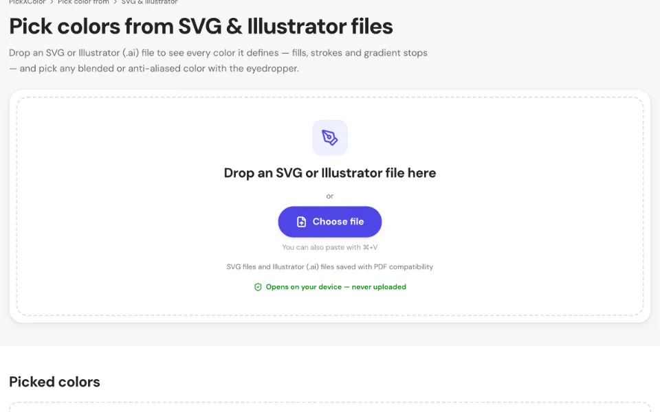 The empty SVG and Illustrator color picker with a drop area