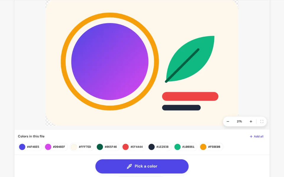 An SVG logo in the viewer with the list of colors used in the file