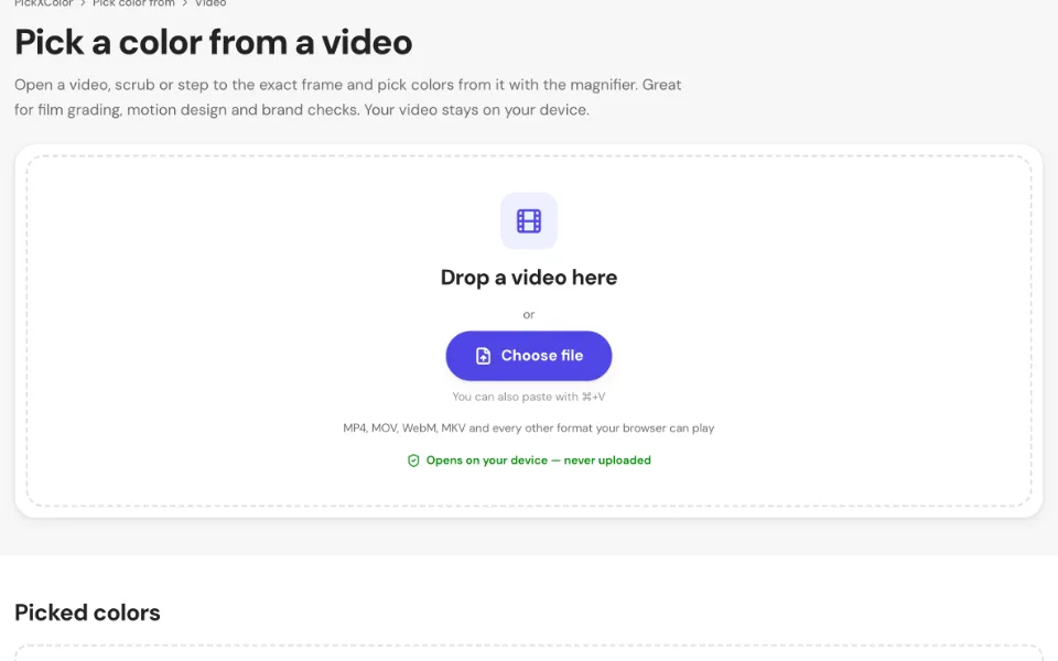 The empty video color picker with a drop area